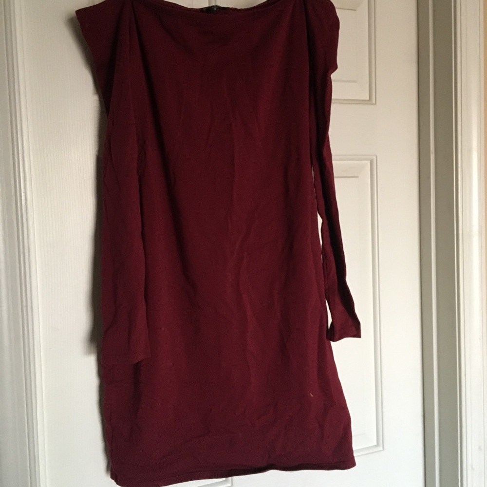 Red strapless dress